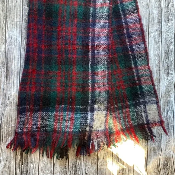 Vintage 1983 Yves Saint Laurent Wool/Mohair Tartan Stole Blanket Scarf 80's